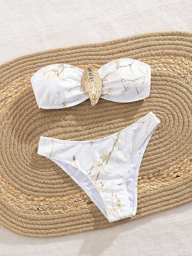2025 New Swimsuit European and American Multi-Color Cross Sexy Marble Lace Bikini Swimsuit