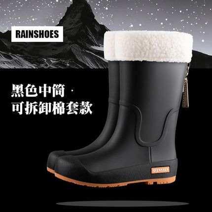 Fashion Trend Rain Shoes Women's Waterproof Non-slip High Barrel Rain Boots Adult Camping Work Wear-resistant Rubber Shoes Long Barrel Water Shoes