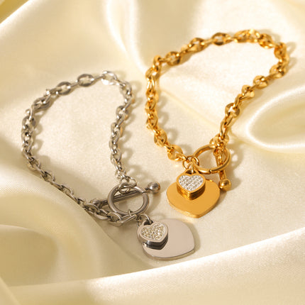 European and American Cross-Border Ot Buckle Heart-Shaped Pendant Stainless Steel Bracelet for Women, Non-Fading, High-End Heart Jewelry, Titanium Steel Jewelry