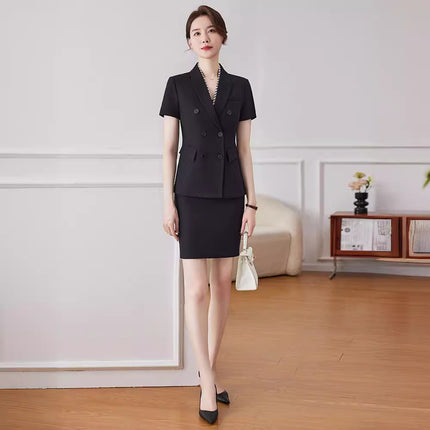 Short-sleeved Temperament Goddess Fan Front Desk Jewelry Shop Beauty Salon Work Clothes Summer Hotel Slimming Small Suit suit Dress