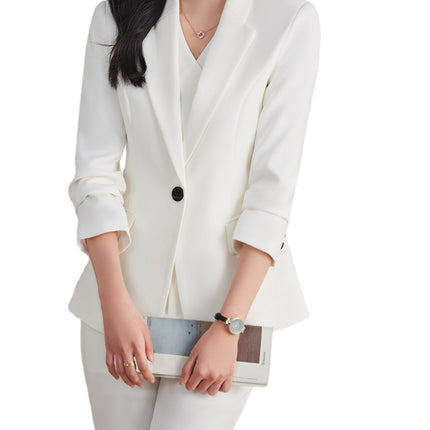 Blue suit suit female 2024 spring and autumn long sleeve professional self-cultivation temperament goddess fan manager white collar tooling suit