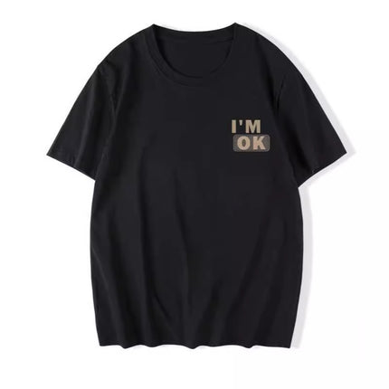 Summer Hong Kong Style Black Aircraft Ice Silk Round Neck Men's T-shirt Top Printed Casual Retro Top Couple Clothing