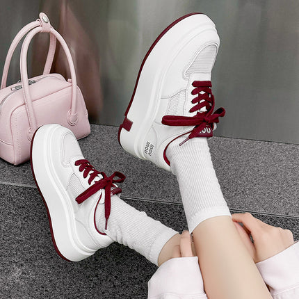 Thick-Soled White Sneakers for Women, 2026 Summer New Model, Breathable Mesh, Versatile, Genuine Leather, Sports Casual Sneakers for Petite Individuals