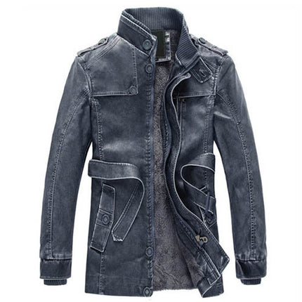 European and American style retro winter men's leather jacket velvet padded PU leather jacket medium and long plus size coat 6XL