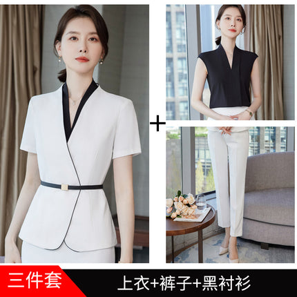 High-end beauty salon beautician suit women's short-sleeved fashion temperament hotel front desk jewelry store work clothes summer