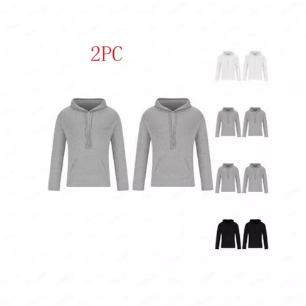Cross-border men's classic 2-piece combination hooded sweater solid color fleece pullover youth trendy hoodie loose hooded
