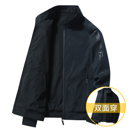 Spring and Autumn cotton-padded jacket men's double-sided casual stand collar jacket sports middle-aged men's jacket trendy brand baseball uniform