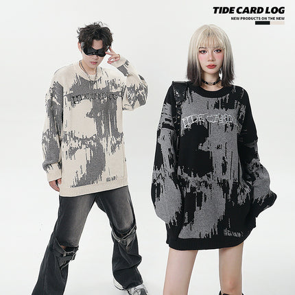 TIDE CARD LOG | High Street dark embroidered letter sweater sweater couple's loose fashion brand long sleeve