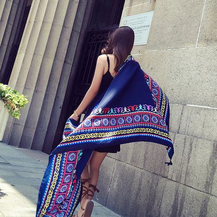 Ethnic Style Scarf, Sun Protection Shawl for Women, Yunnan Qinghai Grassland Travel Wear Silk Scarf, Seaside Beach Towel, Thin Style