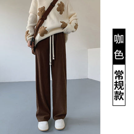 2023 fleece-lined new corduroy narrow wide-leg pants women's autumn and winter high waist slimming casual pants loose straight pants