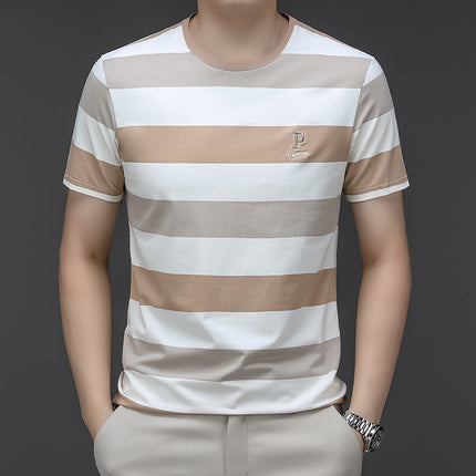 Famous Mouse Men's Summer New Cotton Pullover T-Shirt Men's Round Neck Striped Fashion Casual Short Sleeve Men's T-Shirt
