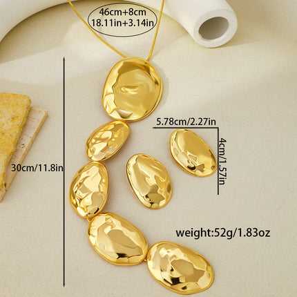 Retro fashion creative Joker niche oval metal earrings necklace suit suitable for women daily wear,