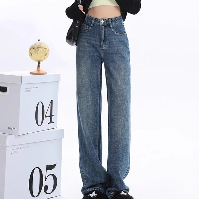 High Waist Narrow Wide Leg Jeans Women's Fashionable All-match New Loose Slim-fit Niche Straight Long Pants