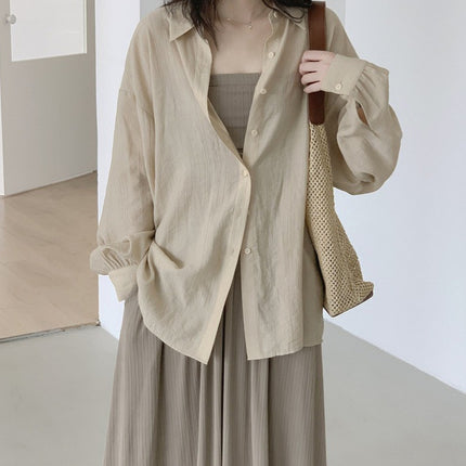 khaki Light and Thin Sun Protection Polo Shirt Women's Summer New Loose Casual Long Sleeve Top