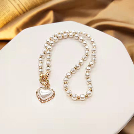 South Korea Dongdaemun Fashion Pearl Necklace Women Love Shell Pendant Collarbone Chain ins Cold Style Simple Necklace Chain
