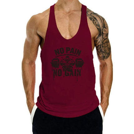 Summer Men's Vest Thin Strap Sports European and American Bodybuilding Fitness T-shirt Printed logo Waistle I-Shoulder Loose Men
