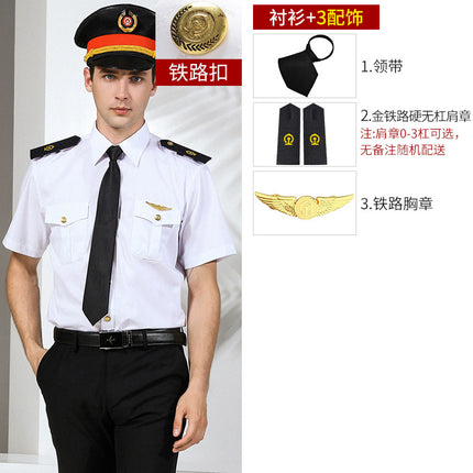 Factory direct flight attendant new railway uniform men's railway overalls uniform white shirt short sleeve security clothing