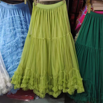 Skirt Ball Gown Puffy Skirt 2026 New Elastic Waist Mesh Ruffle Extra Large Hem Layered Cake Skirt for Women