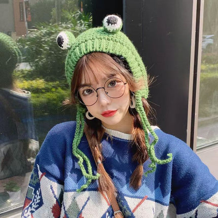 The Same Hat as Piyou, Green Shrek Cartoon, Funny and Cute Strawberry Hood, Knitted Woolen Hat for Winter