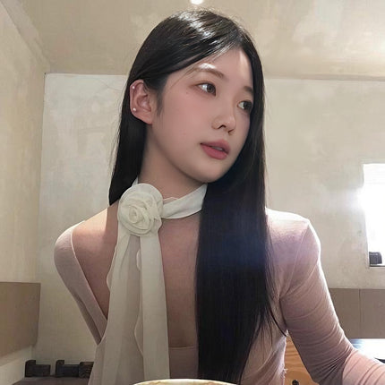 2025 Summer New Solid Color Rose Flower Scarf Women's All-match Elegant Thin Scarf Neck Protection Fashion Scarf