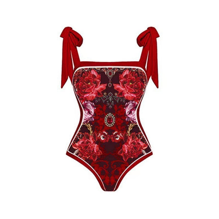 2024 European and American Foreign trade new conservative sunscreen swimsuit women's Amazon AliExpress vintage printed gauze skirt bikini