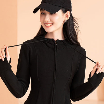 Graphene Hooded Short Jacket, Slim Fit, Versatile Double-Sided Fleece Sweatshirt, Cardigan, Heated Short Style for Autumn and Winter, Slim Fit