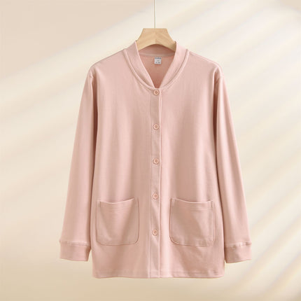 Pure Cotton Cardigan Autumn Clothing Set, Open-Front Loungewear, Knitted Plus-Size Cotton Sweater, Waist-Protecting, Warm and Cold-Resistant