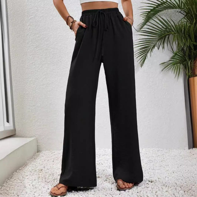 Women's Fashion 2024 Europe and America Amazon Cross-border Best Selling New Joker Solid Color Mop Wide Leg Pants Casual Pants in stock
