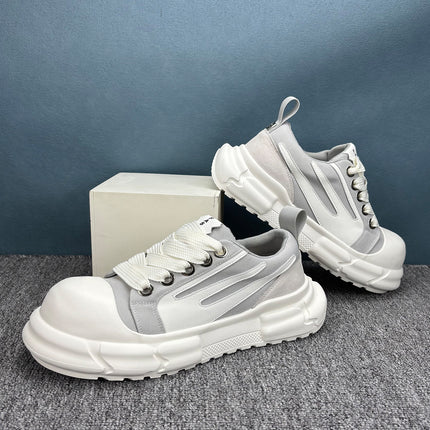Trendy Men's Sneakers Breathable White Shoes Versatile Low-Top Casual Korean Version 2025 New Leather Autumn Winter Thick Sole