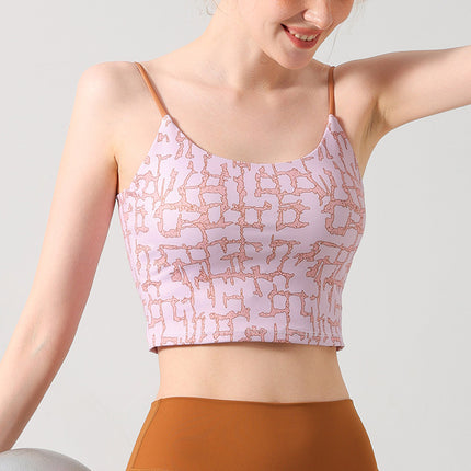 European and American Foreign Trade French Retro Printed Sling Chest Mat Vest Sports Top Yoga Clothing Women's Short Fitness Underwear