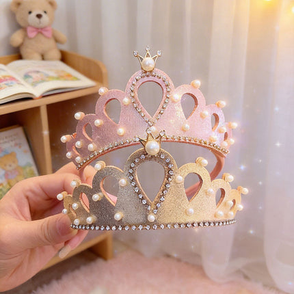 Princess Crown Headband Card Girls Performance Birthday Hair Accessories Pearl Crown Headband Little Girl Summer Children's Headwear