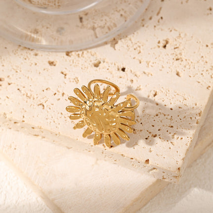 European and American Cross-Border 18K Gold Sunflower Ring, Accessible Luxury Niche Titanium Steel Ring, Fashionable and High-End Jewelry Wholesale