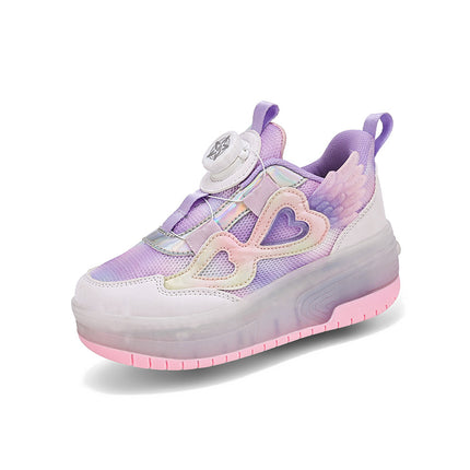 Autumn New Girls' Sports Shoes, Roller Shoes, Double-Wheel Roller Shoes, Rotating Buckle Children's Flashing Light Roller Skates, Girls' Shoes
