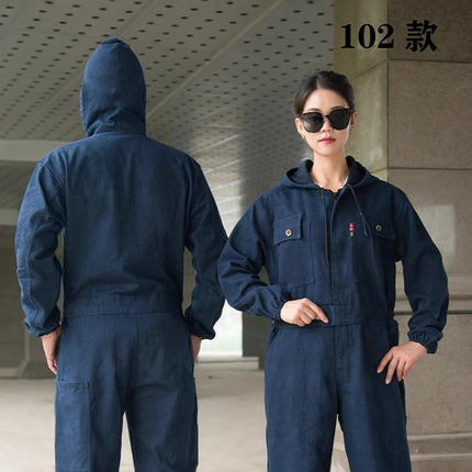 Denim Reflective One-Piece Workwear Suit for Men, Welder, Spray Painter, Auto Mechanic Workwear, Long-Sleeved Labor Protection Clothing