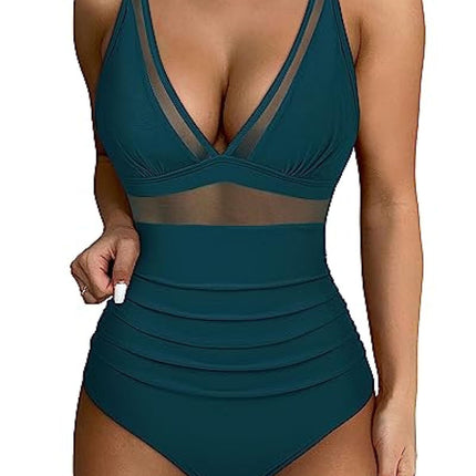 European and American Cross-border Explosions Women's Sexy Hollow Mesh Deep V Gather Perspective Bikini Bikini