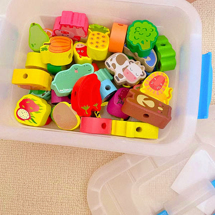 Cross-border Wooden Beads 100 Infant Wooden Rope-wearing Educational Mentation Training Building Blocks Toys for 1-6 Years Old Boys and Girls