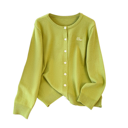 plus size Early Autumn Coat Green Knitted Cardigan Chubby Sister Autumn New Joker Loose Top 9165
