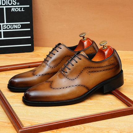 High-End Retro Carved Brogue Oxford Shoes, Hand-Rubbed Men's Formal British Wedding Versatile Leather Shoes for Men