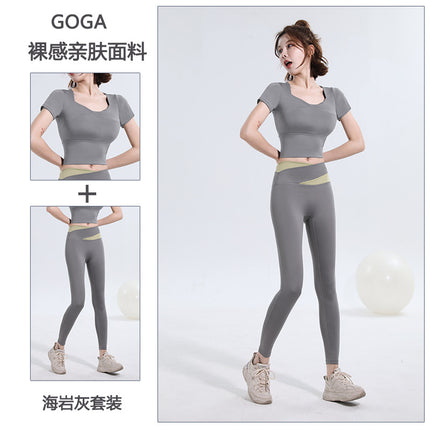 Yoga clothes women's running fitness short sleeve sports training quick-drying top tight summer fitness suit