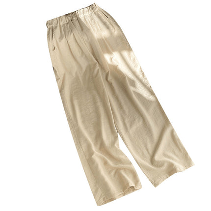 Real Shot Pleated Wide-Leg Pants for Women 2025 Summer Drapey Loose Japanese Style Lazy Elastic Waist Floor-Length Trousers