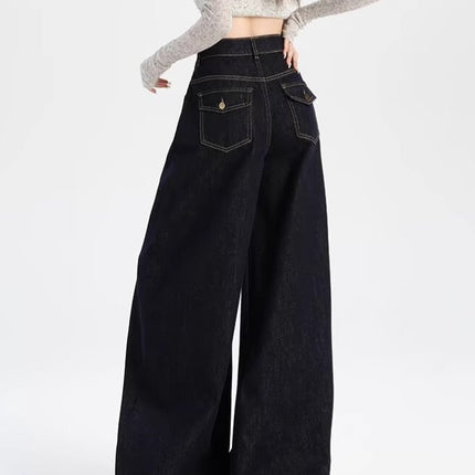 Trendy American-Style Loose Wide-Leg Jeans for Women, Summer Thin Drape Slimming Casual Lazy Floor-Length Pants