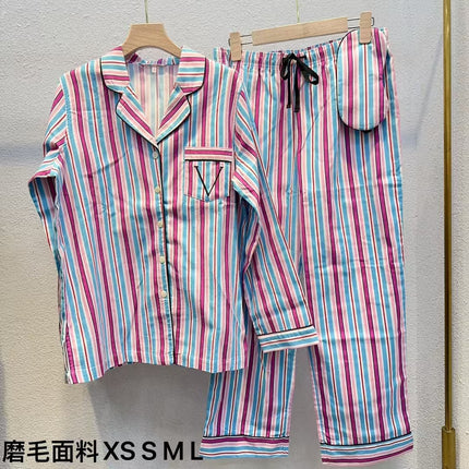 2025 Big-Name Catwalk Export Brushed Cotton Long-Sleeved Women's Pajamas Printed Casual French Outer Wear Home Clothes with Eye Mask