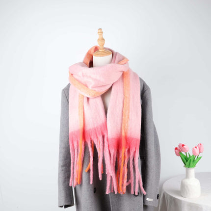 Simple Frame Solid Color Scarf Women's Warm Cashmere Tassel Scarf Autumn and Winter Contrast Color Scarf Cold-proof Shawl