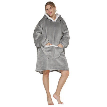 Cross-border lazy blanket lambswool pullover flannel sweater TV blanket hooded lazy clothes outdoor warm pajamas