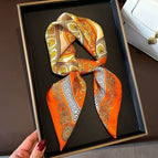 Sanskrit cashew orange silk scarf square scarf