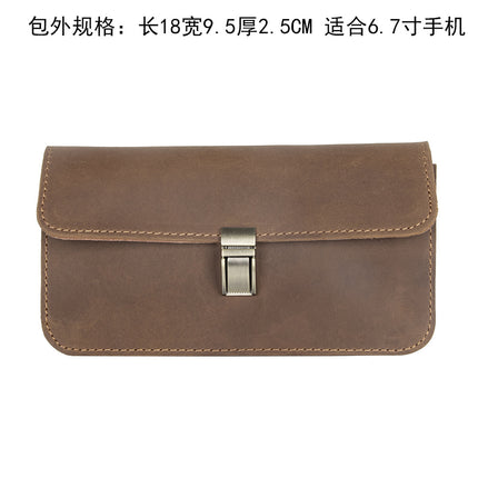 Retro European and American style leather mobile phone waist bag men's horizontal belt mobile phone bag crazy horse leather first layer cowhide bag batch