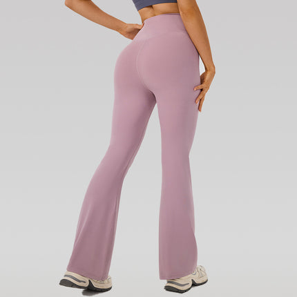 Cross-Border New Yoga Cropped Pants Women's Solid Color High-Waisted Yoga Sports Loose Casual Flared Long Pants