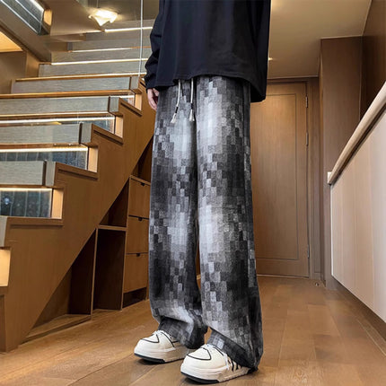 plus size American Retro Pixel Plaid Pants Men's Autumn and Winter Fashion Brand High Street Niche Design Loose Casual Pants