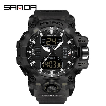Sanda Hot-Selling Watch Korean Version Student Party Multi-Functional Waterproof Alarm Clock Electronic Watch Cool Dual Display Luminous Sports Watch