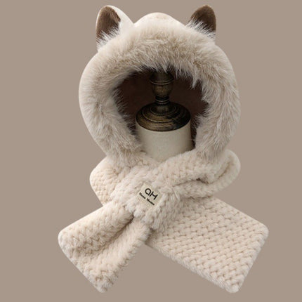 Autumn and Winter Hats for Women, Cute Plush Scarf, Thickened Integrated Neck Warmer, Plush Hat for Cycling, Warm Ear Protection Hat